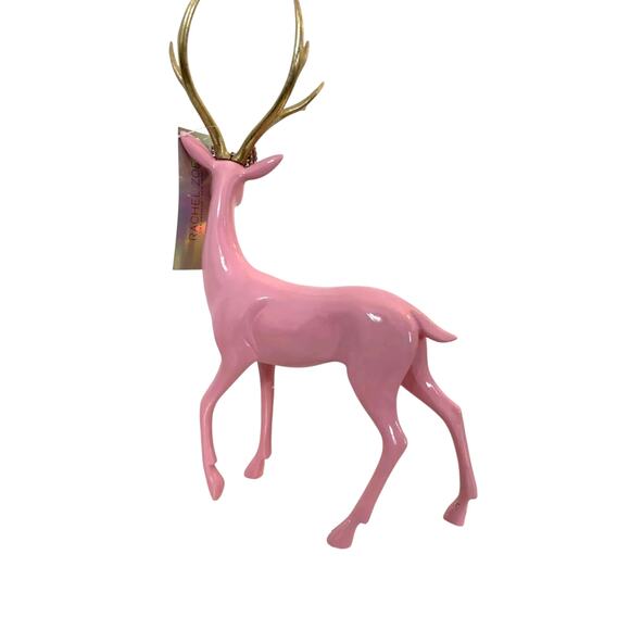 Rachel Zoe Pink Resin Christmas 14.75" Reindeer with Rhinestone Bow New - Picture 6 of 9